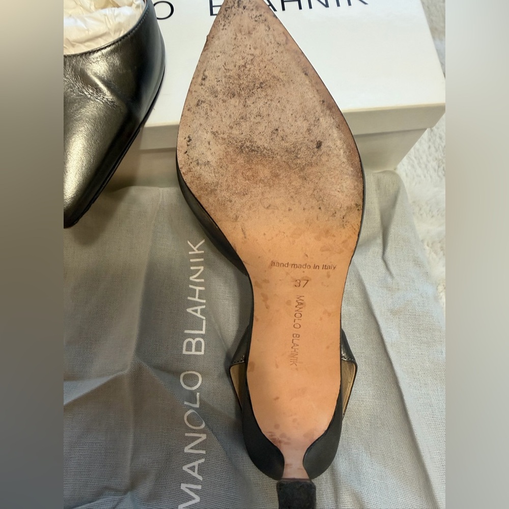 $995 Manolo Blahnik Metallic Silver Gray Slingback Heels 37 7 - Picture 9 of 10